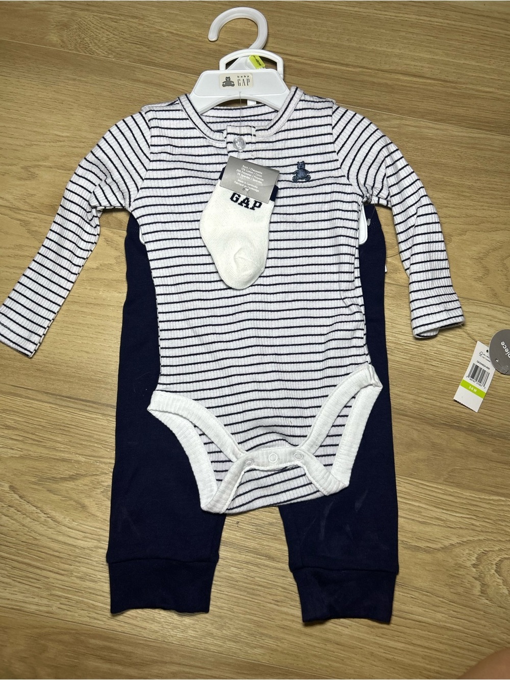 GAP White & Navy Striped Long-Sleeve One-Piece with Navy Pants